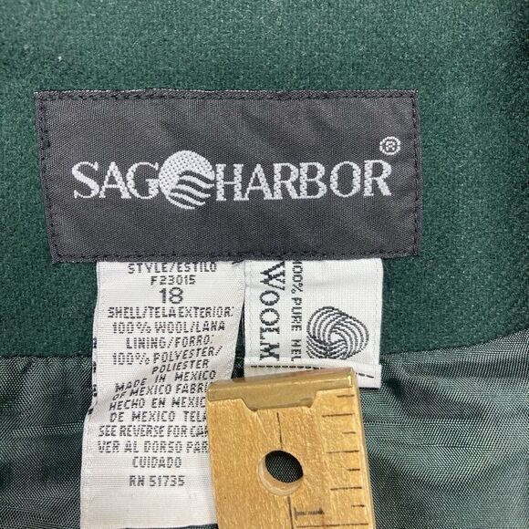 Sag Harbor Front Zip Blazer Womens Sz 18 Green Wool Classic Preppy Career Jacket - Picture 16 of 16